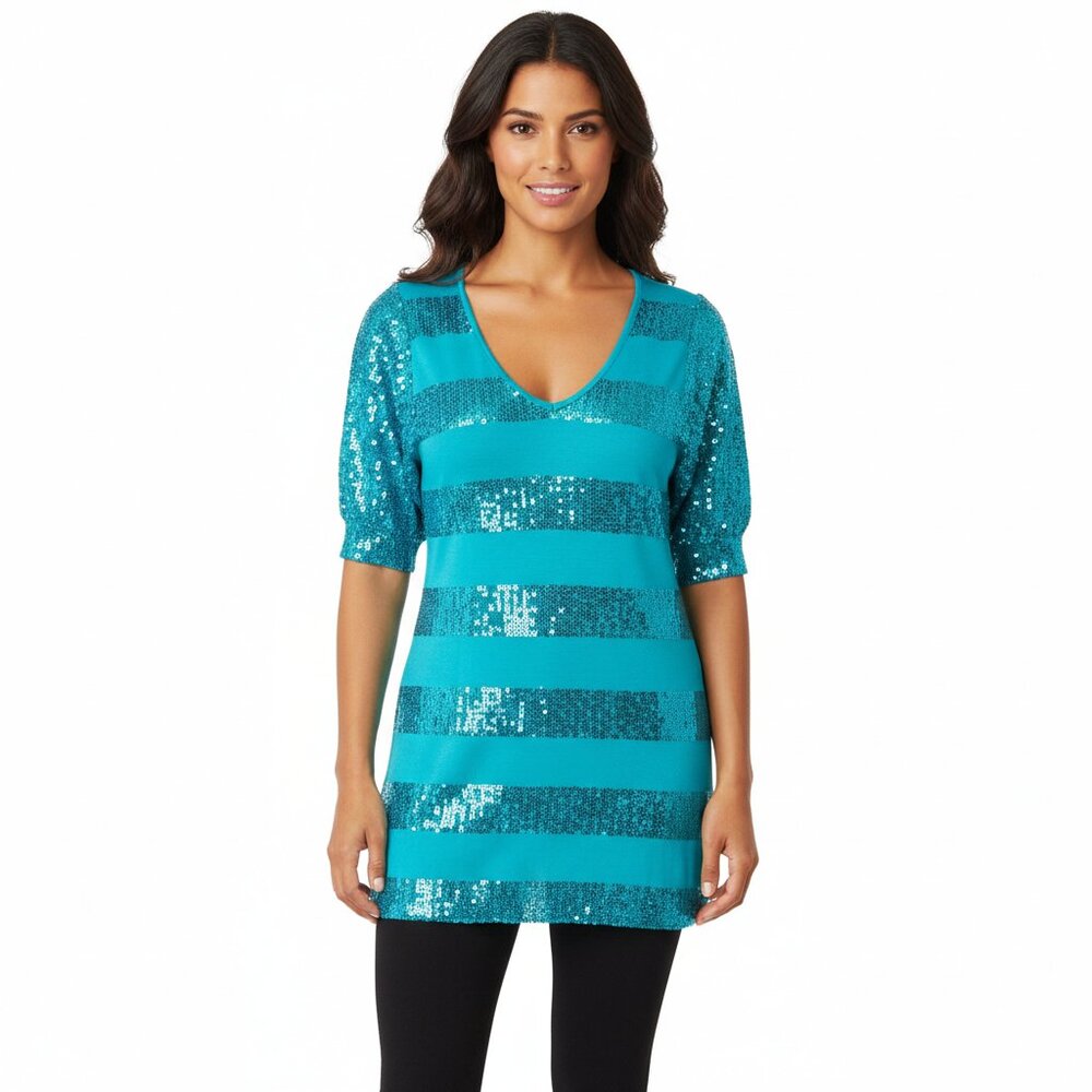Express Aqua Sequin Striped Mini Top/Dress – Size S